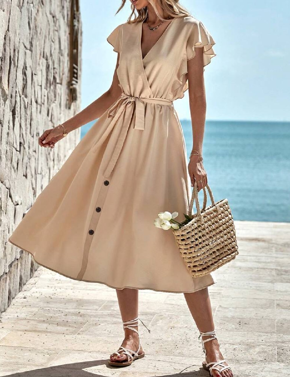 Rochie medie SHEIN, crem - 1 | YEO