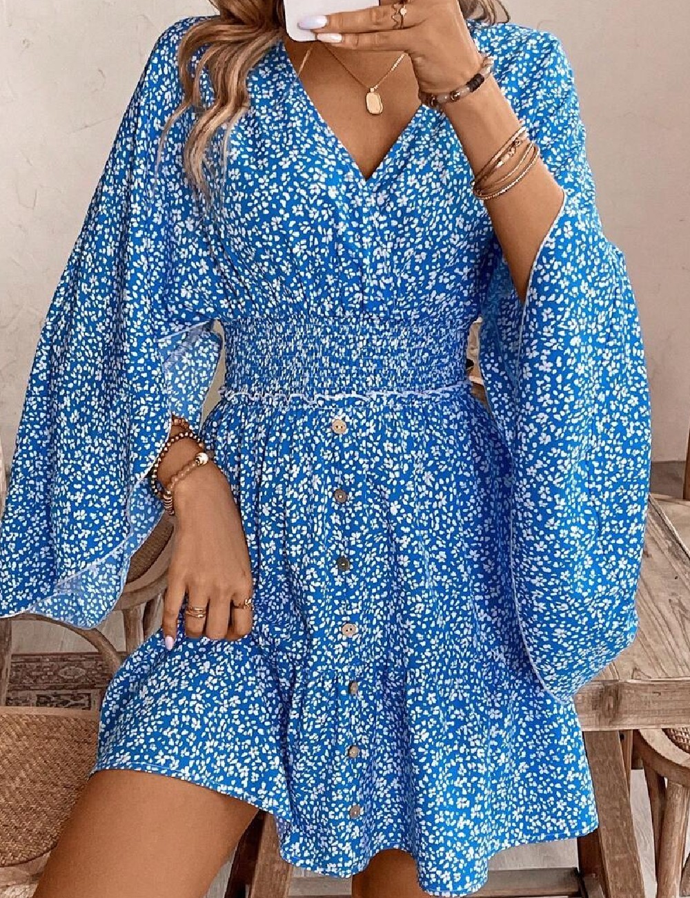 Rochie scurta SHEIN, albastru - 1 | YEO