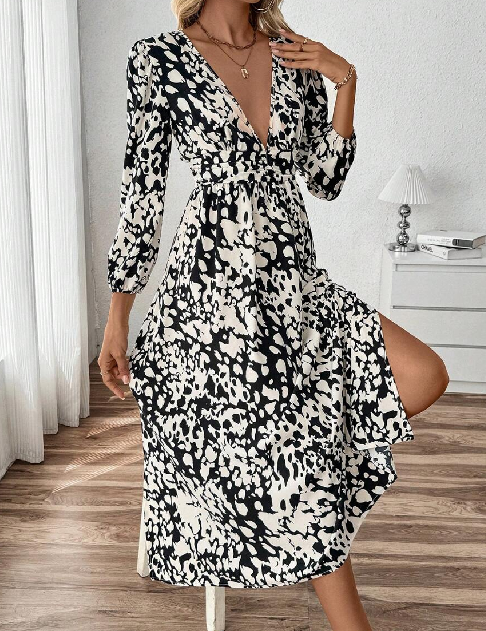 Rochie medie SHEIN, alb/negru