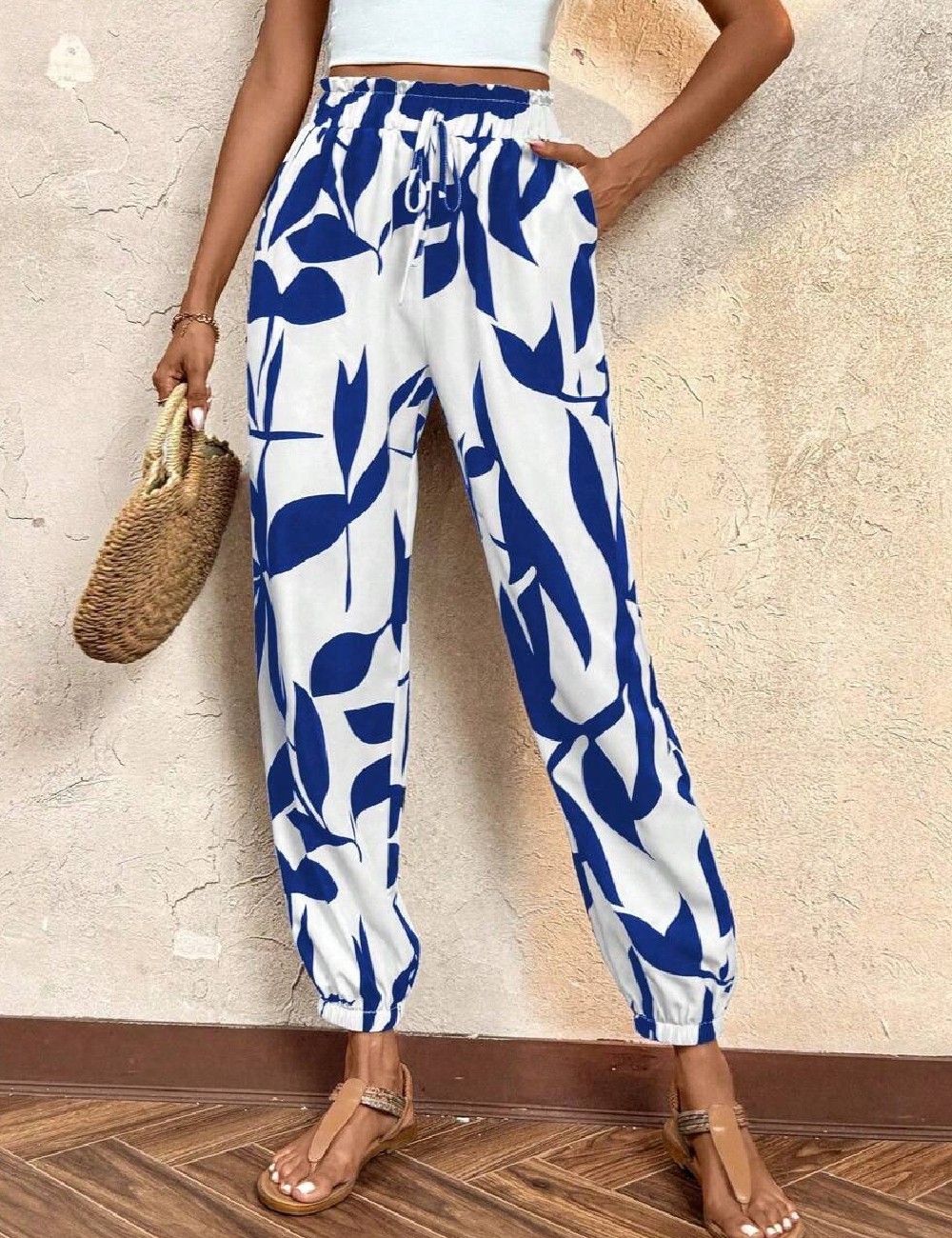 Pantaloni SHEIN, alb/albastru - 1 | YEO