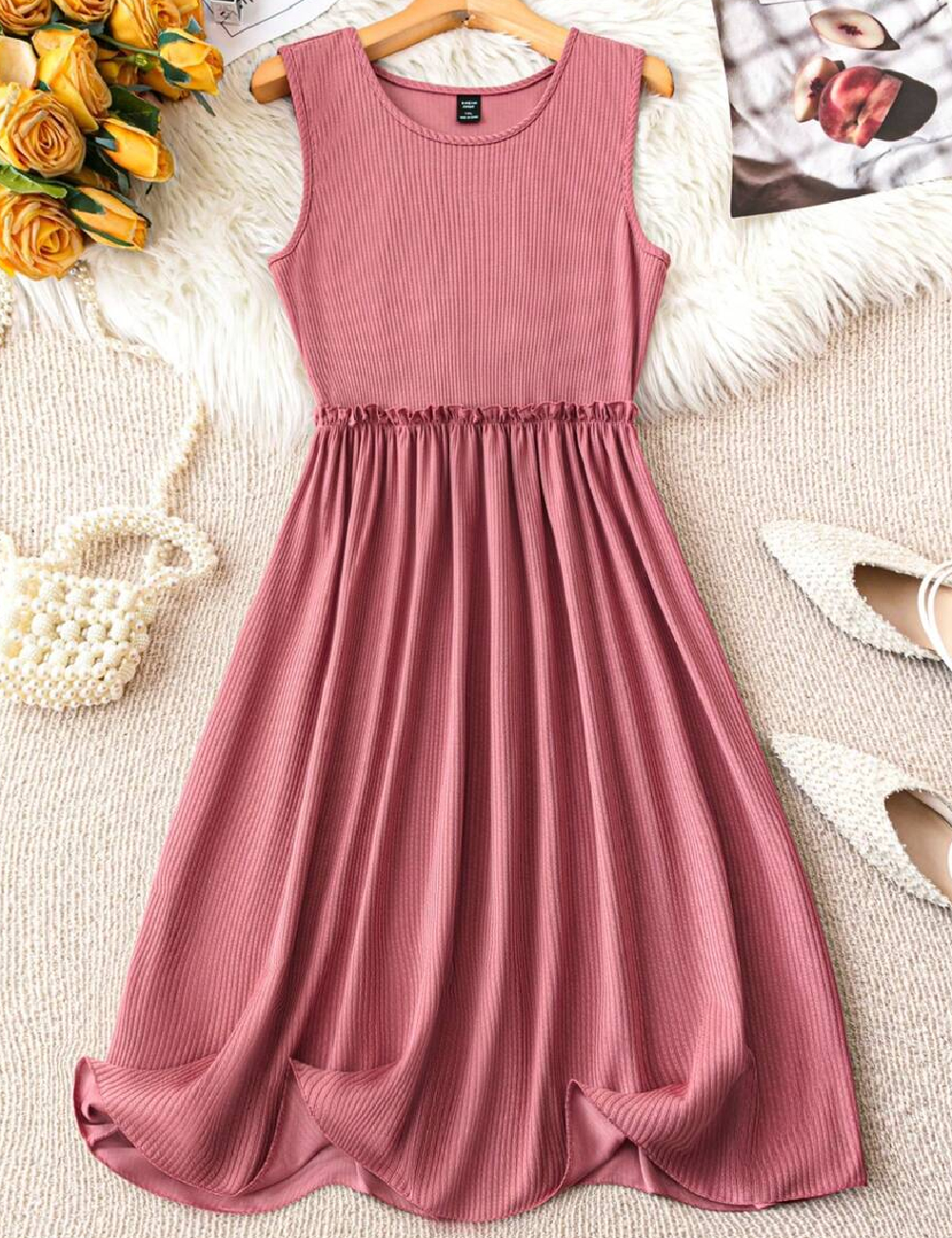 Rochie medie SHEIN CURVE, roz pudra