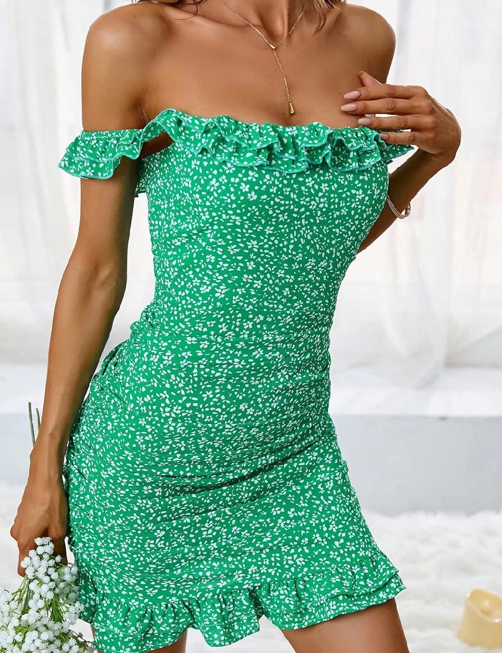 Rochie scurta SHEIN, verde - 1 | YEO
