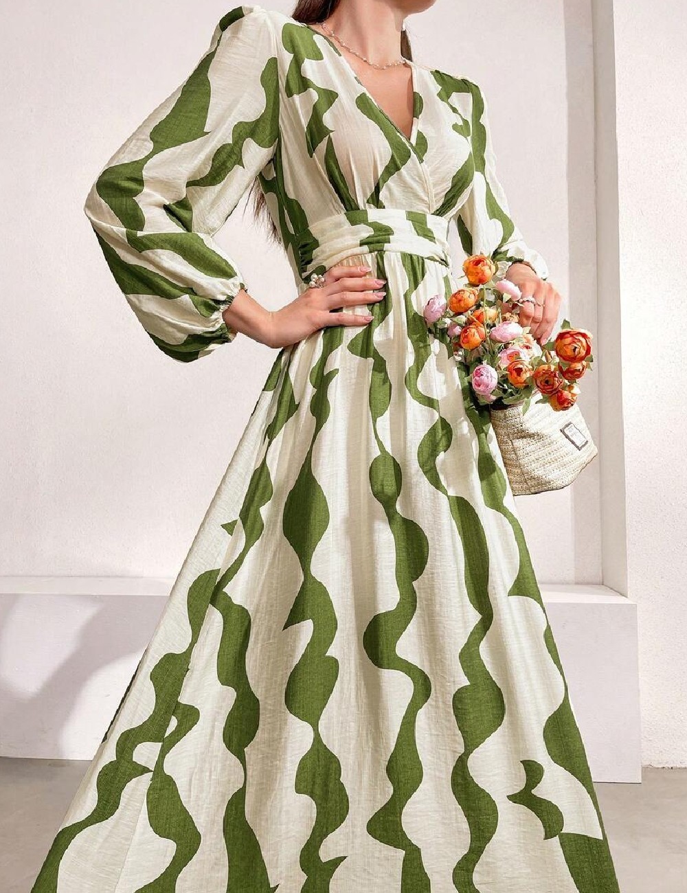 Rochie lunga SHEIN, crem/verde - 1 | YEO