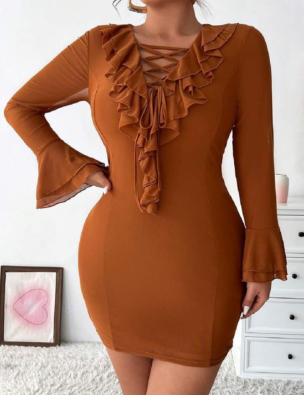 Rochie scurta SHEIN CURVE, maro - 1 | YEO