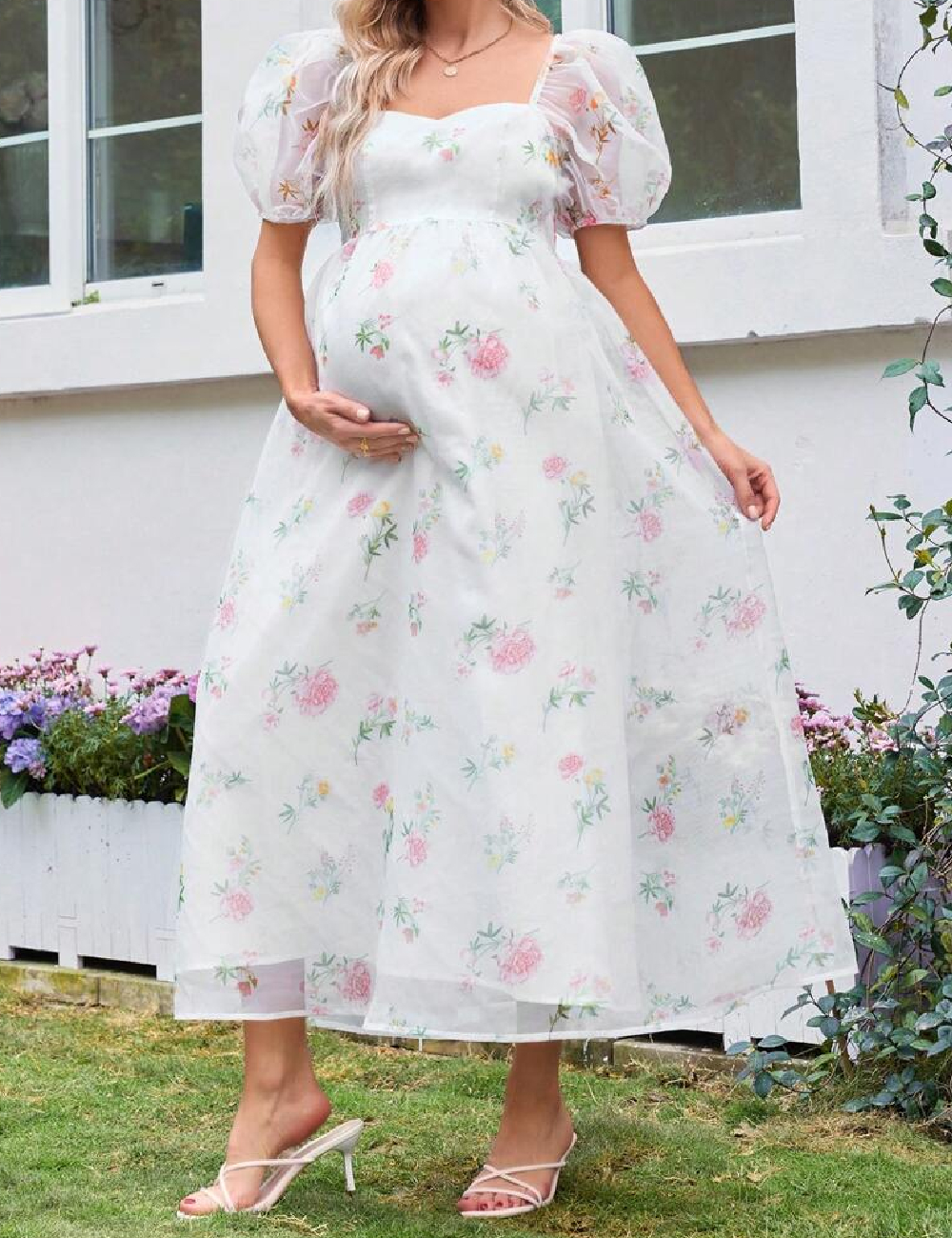 Rochie medie SHEIN Maternity, alb