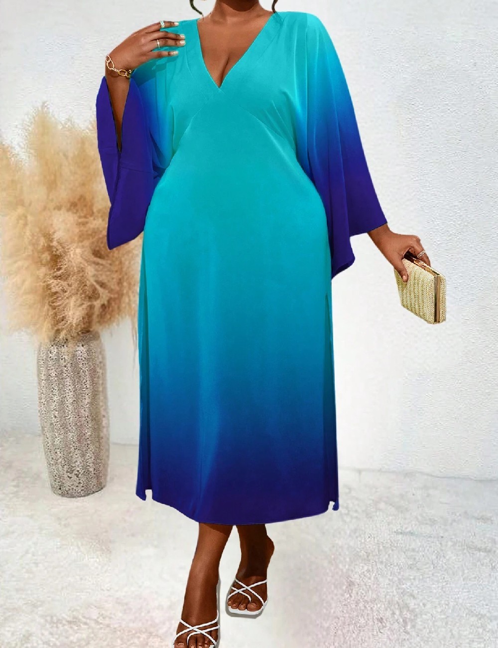 Rochie medie SHEIN CURVE, albastru - 1 | YEO