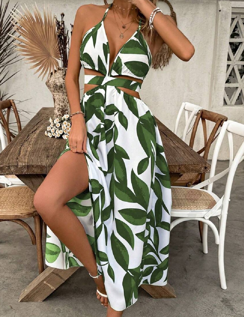Rochie medie SHEIN, alb/verde - 1 | YEO
