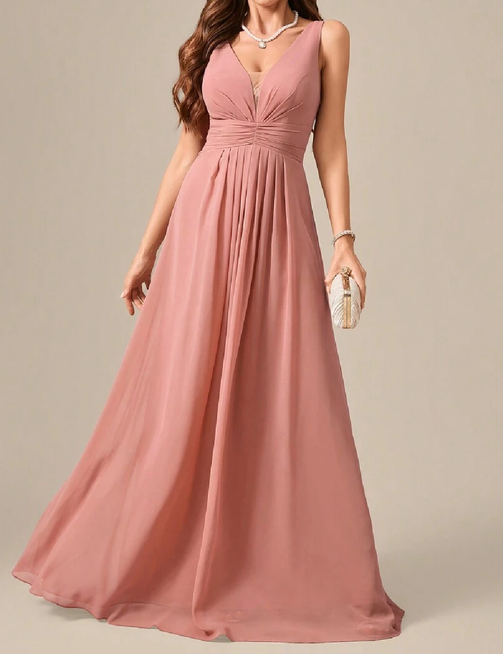 Rochie lunga UNITHORSE, roz pudra