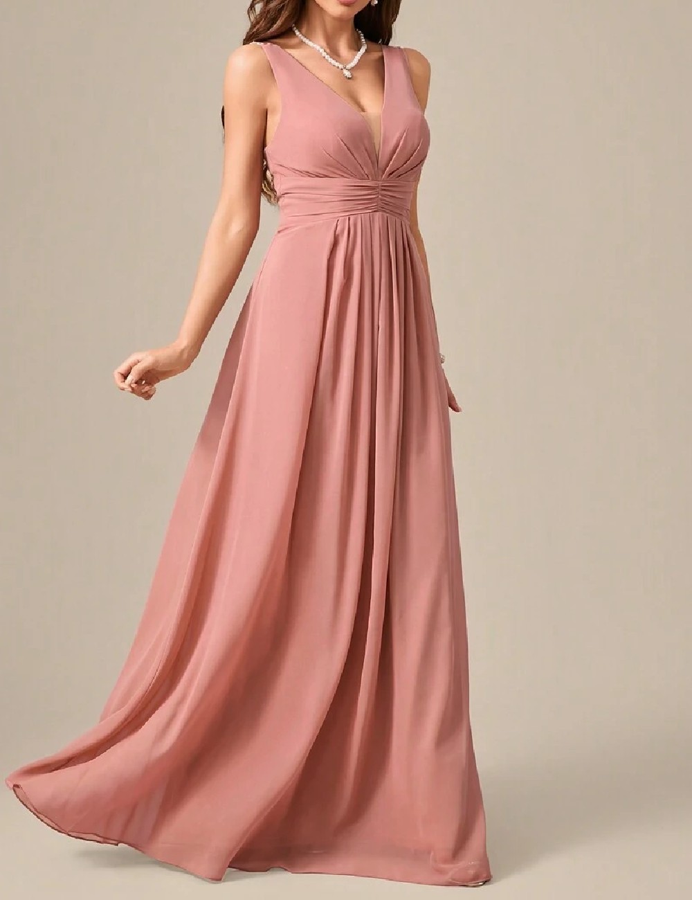 Rochie lunga UNITHORSE, roz pudra - 1 | YEO