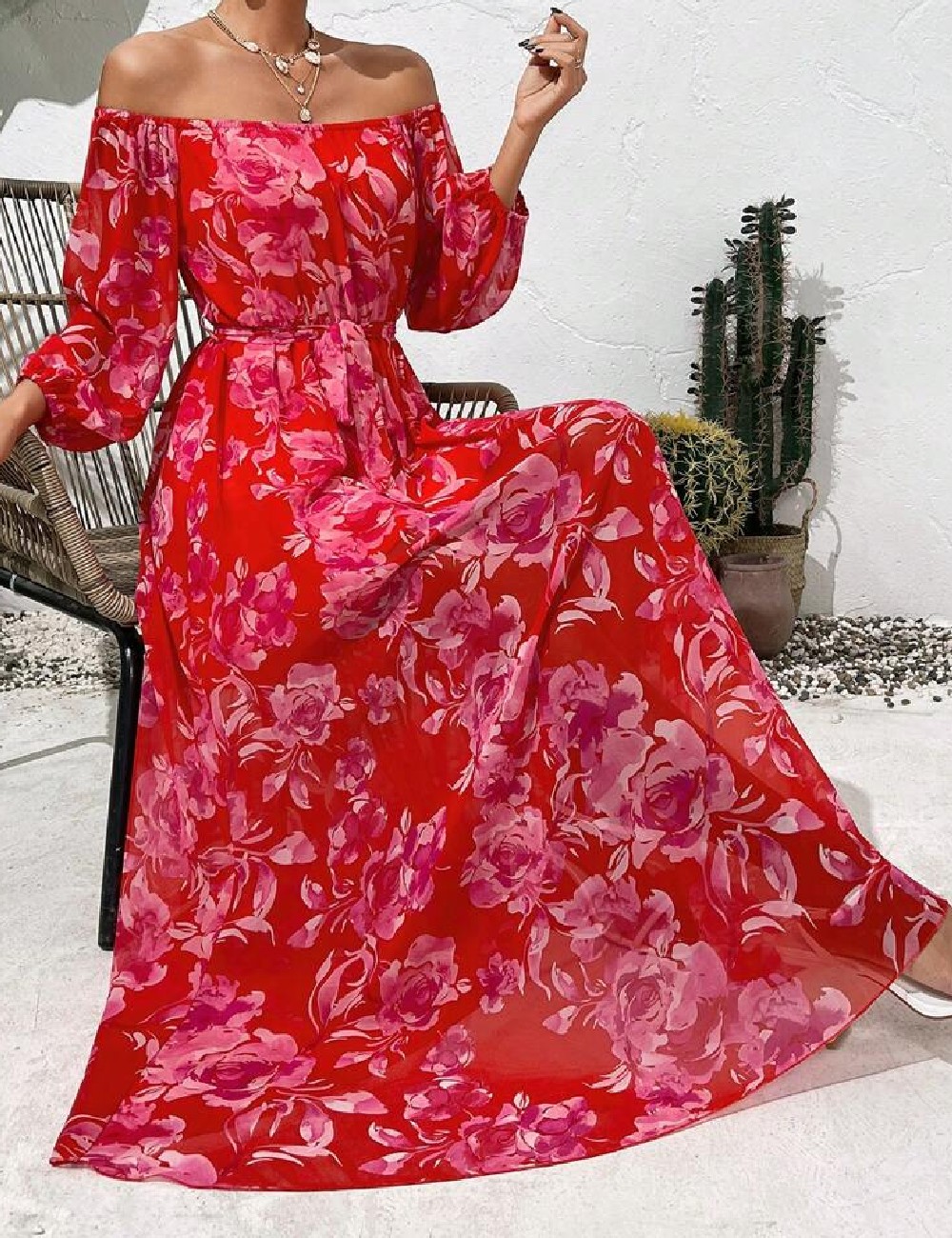 Rochie lunga SHEIN, rosu - 1 | YEO