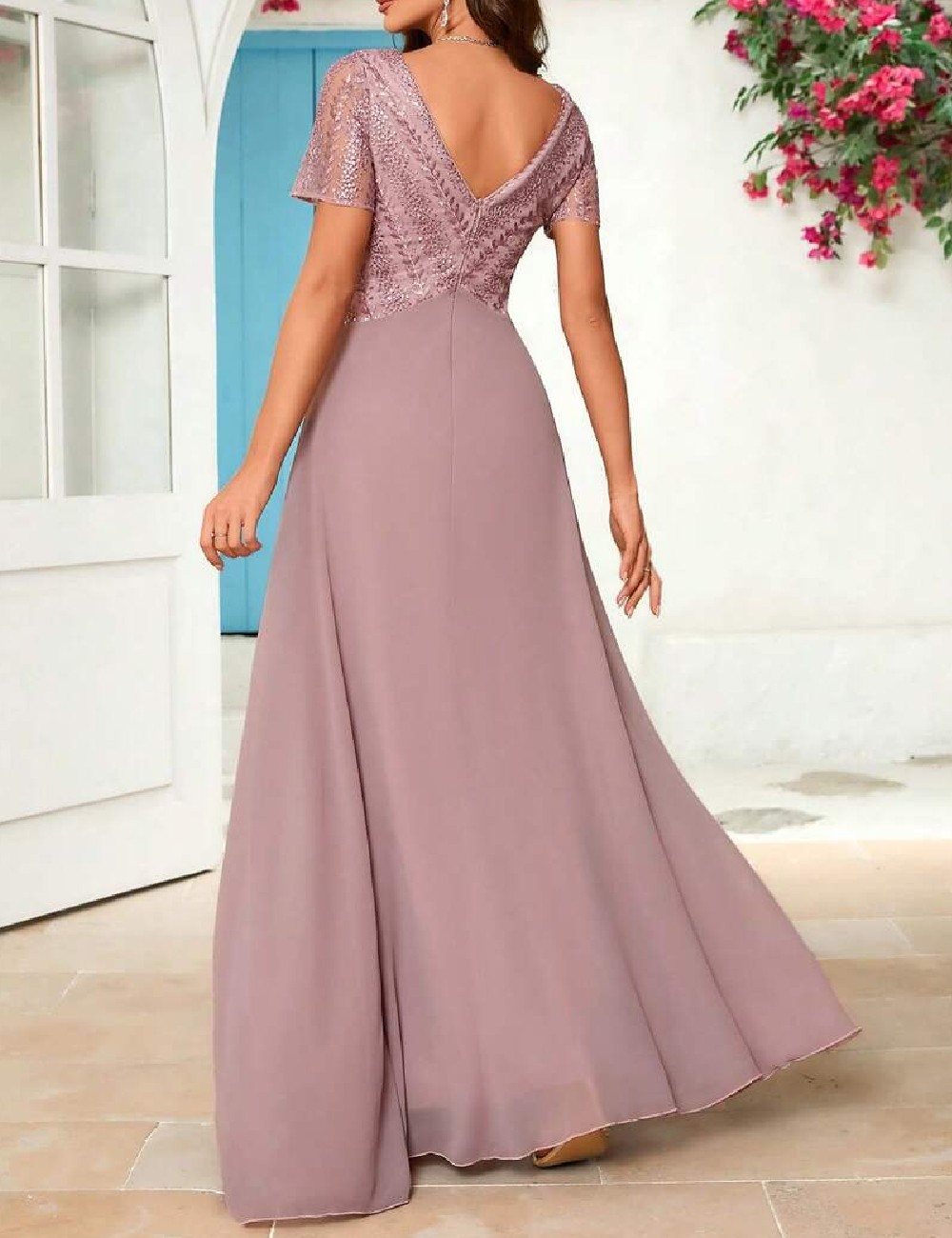 Rochie lunga UNITHORSE, roz pudra - 1 | YEO