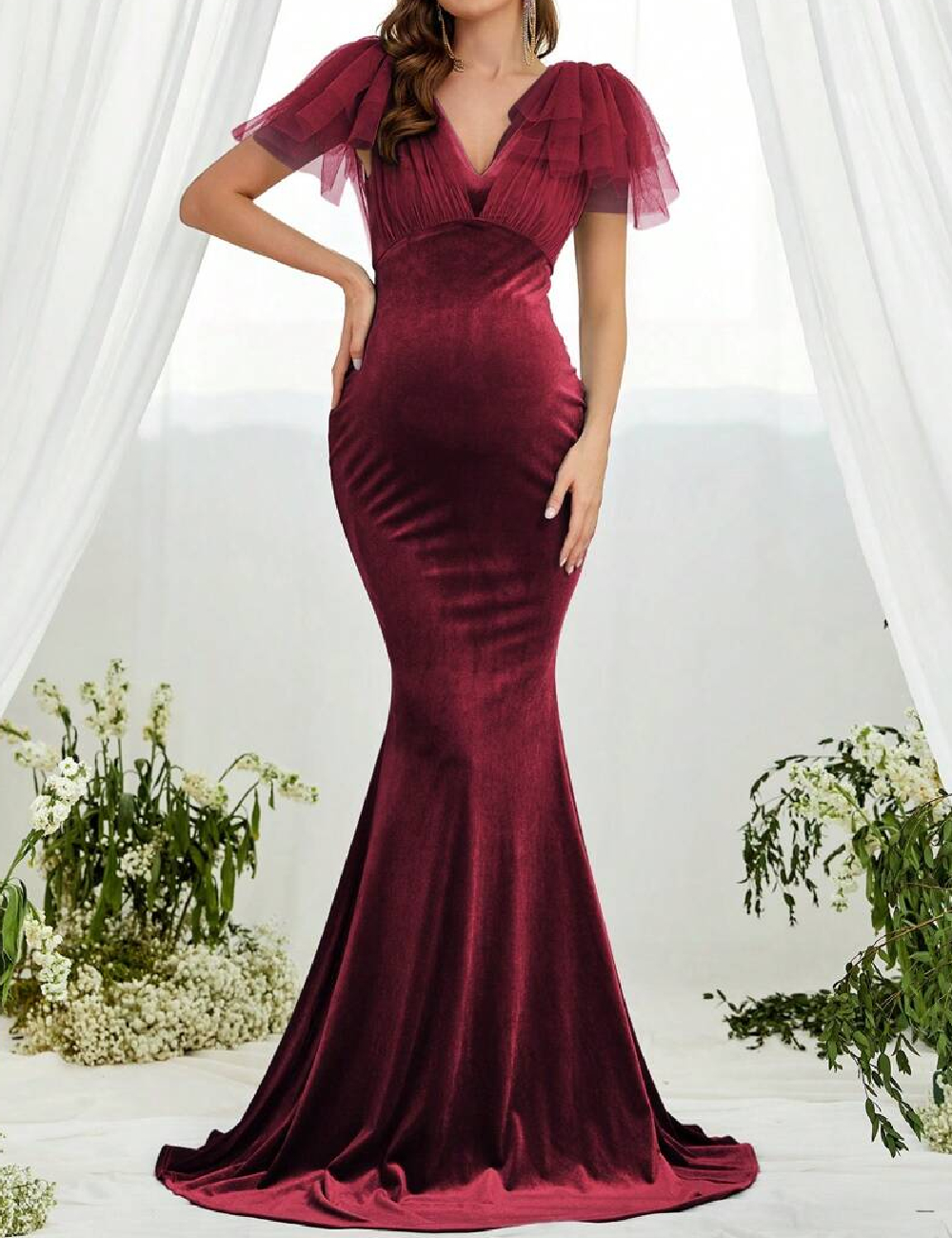 Rochie lunga Faeriesty Maternity, visiniu
