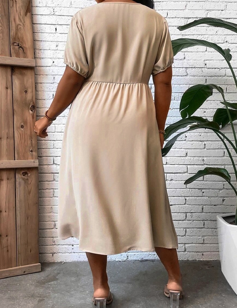 Rochie medie SHEIN CURVE, crem - 1 | YEO