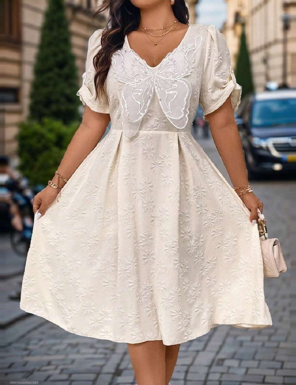 Rochie medie SHEIN CURVE, crem - 1 | YEO