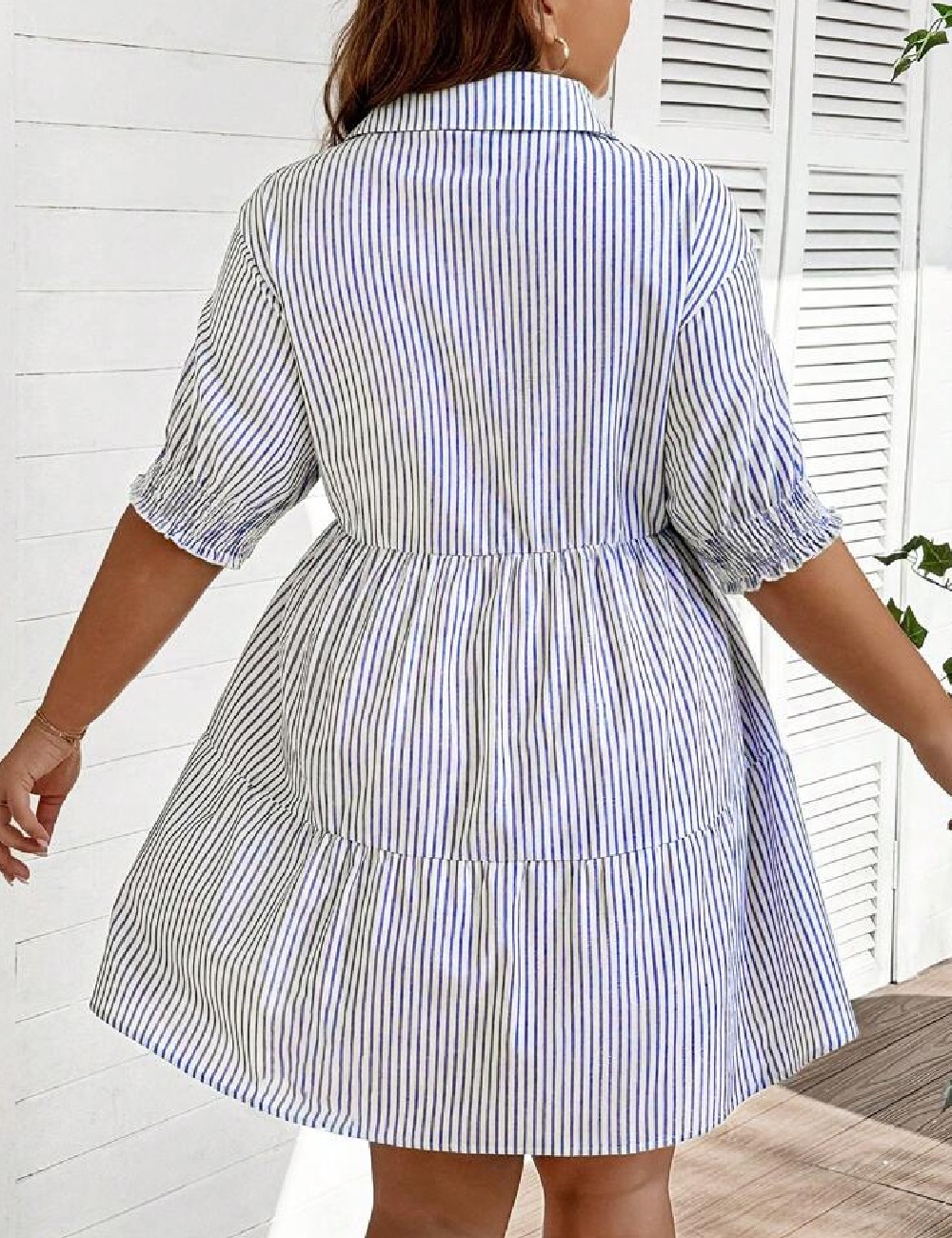 Rochie scurta Emery Rose Curve, albastru/alb - 1 | YEO