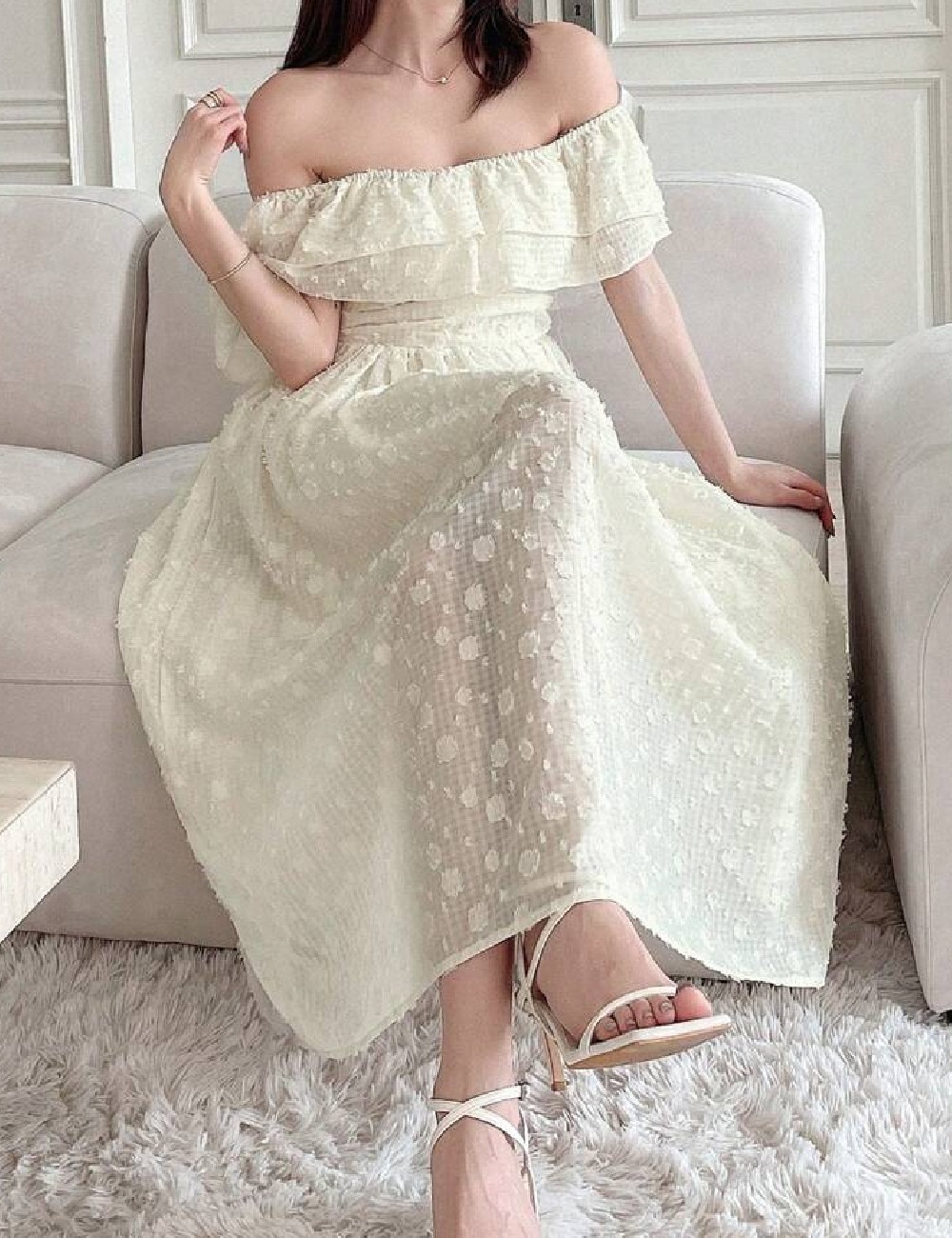 Rochie medie Dazy, crem - 1 | YEO