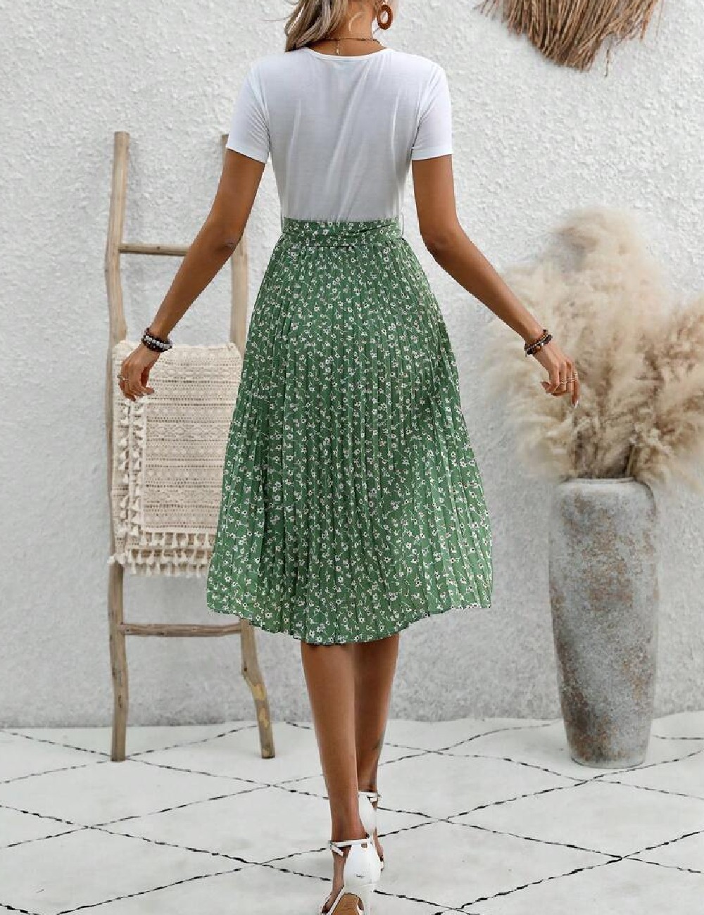 Rochie medie SHEIN, alb/verde - 1 | YEO
