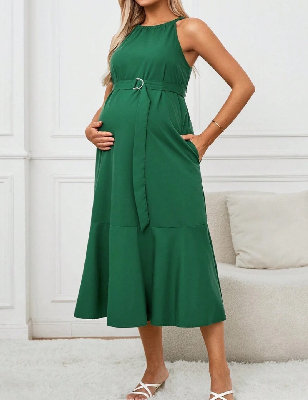 Rochie medie SHEIN Maternity, verde - 1 | YEO