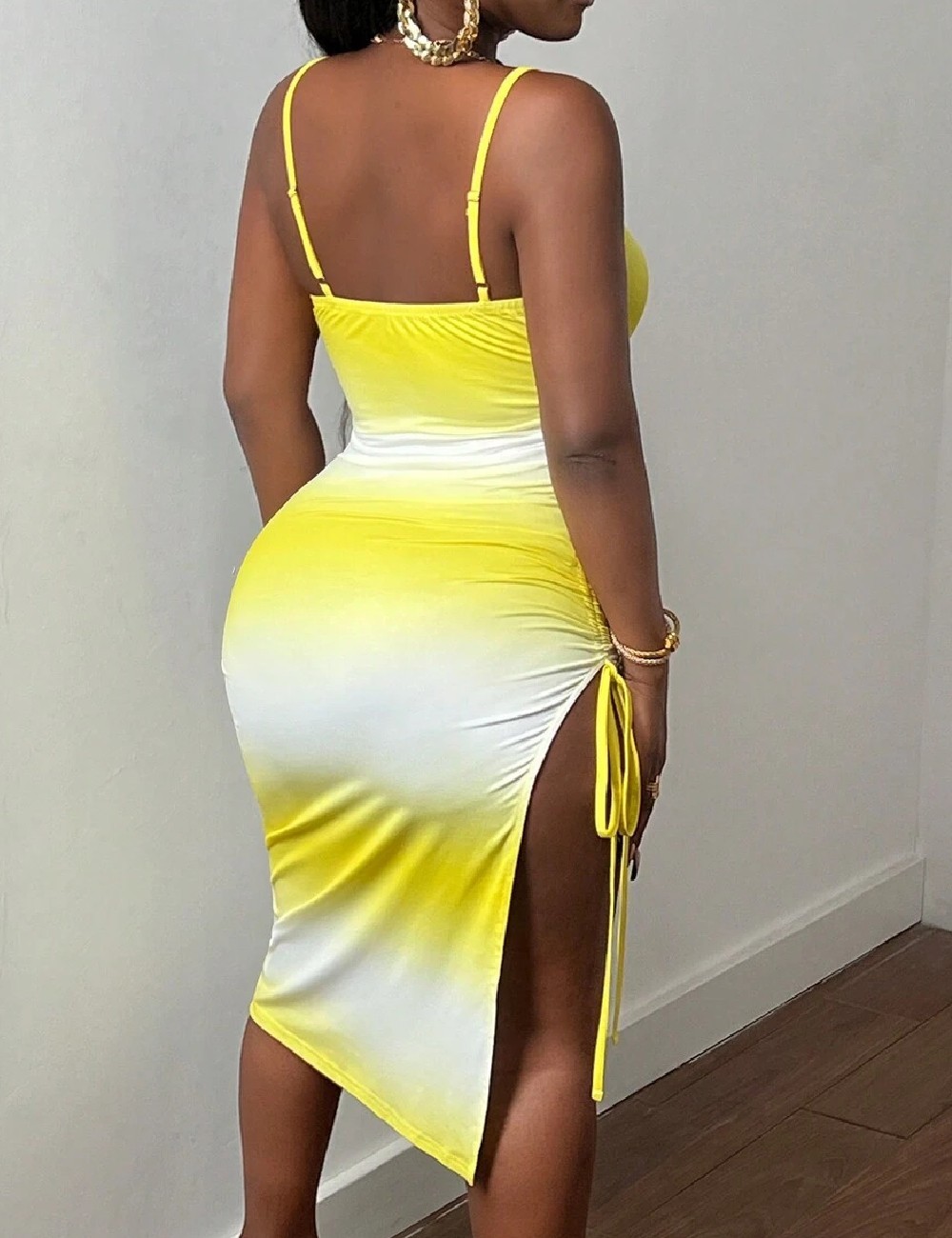 Rochie medie SHEIN, galben/alb - 1 | YEO
