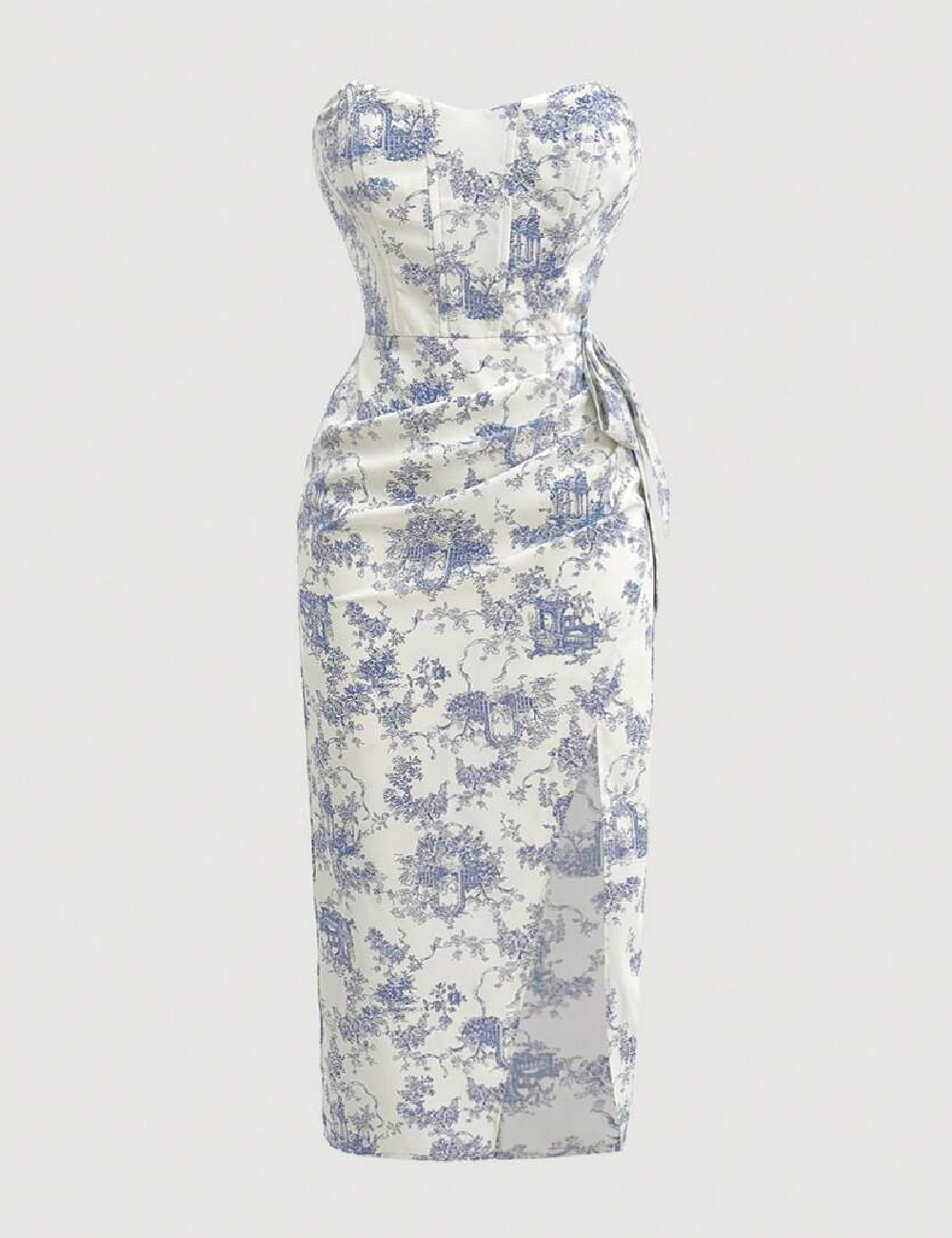 Rochie medie SHEIN CURVE, alb/albastru