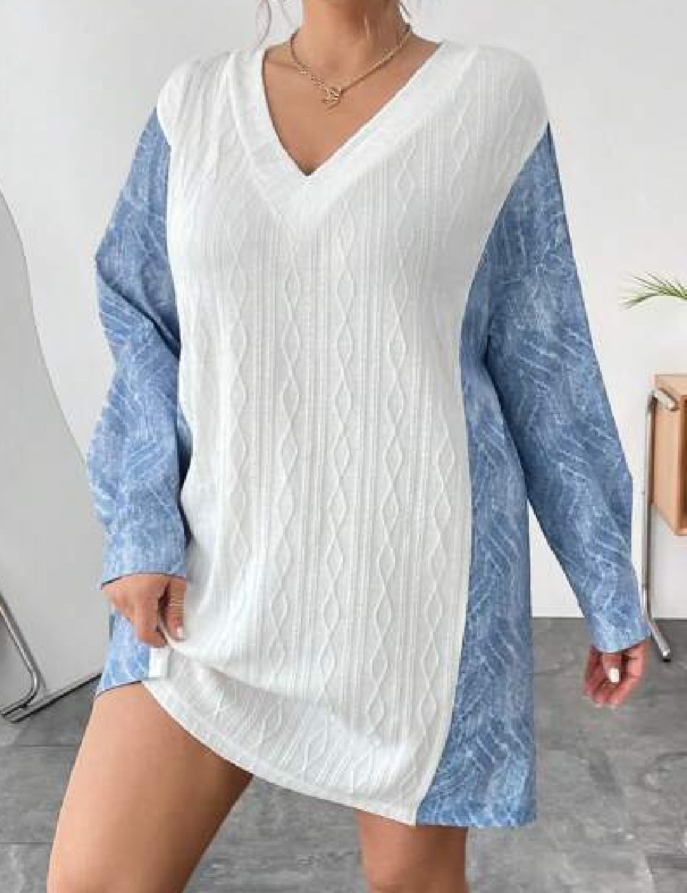 Rochie scurta SHEIN CURVE, alb/albastru - 1 | YEO