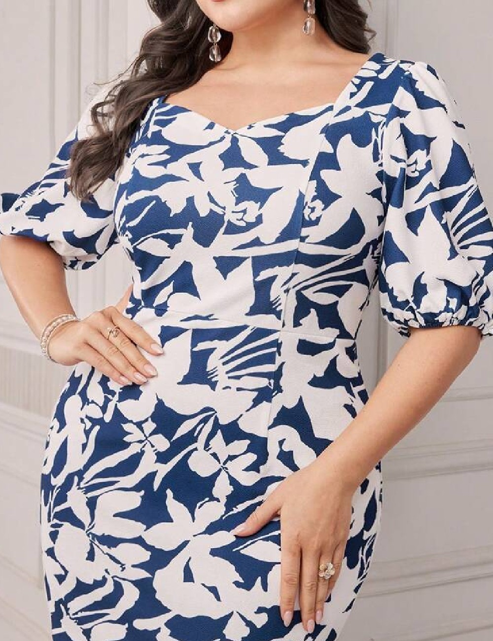 Rochie medie SHEIN CURVE, alb/albastru - 1 | YEO