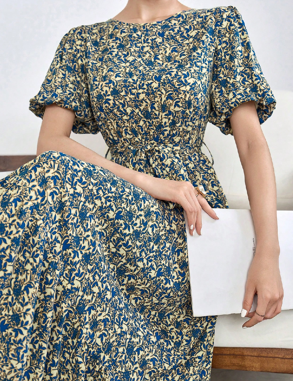 Rochie medie SHEIN, albastru/crem