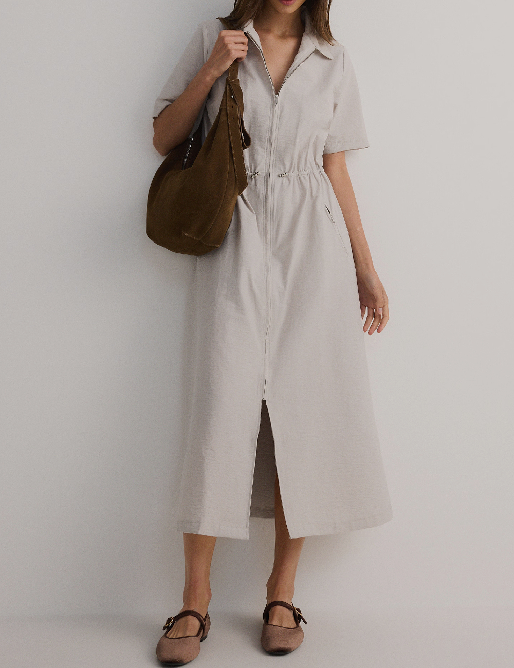 Rochie medie Reserved, gri deschis