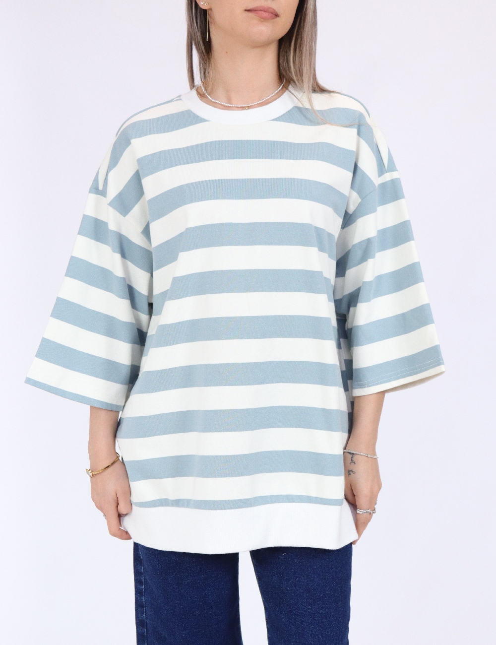 Bluza Oversize Only, alb/albastru