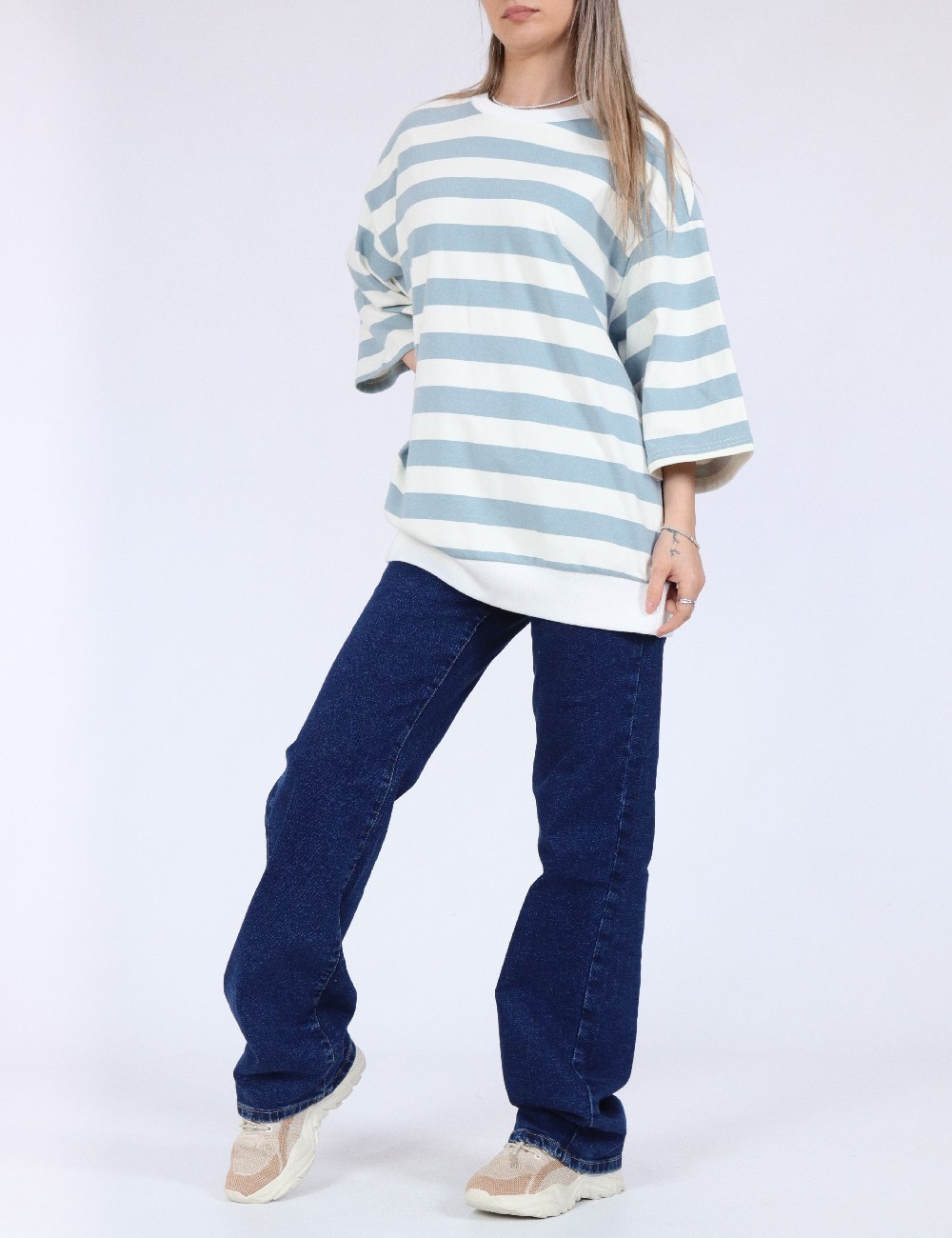 Bluza Oversize Only, alb/albastru - 1 | YEO
