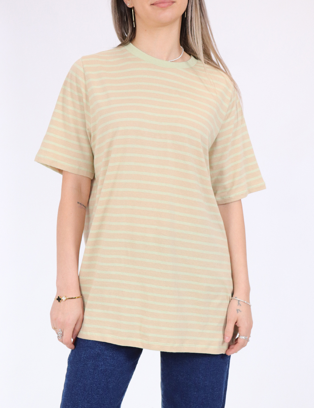 Tricou Pieces, crem/verde