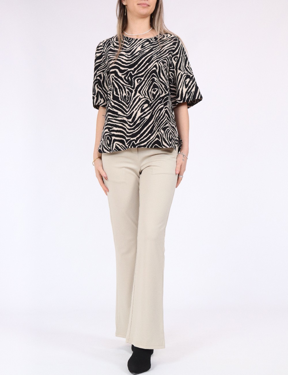 Bluza Pieces, negru/crem - 1 | YEO