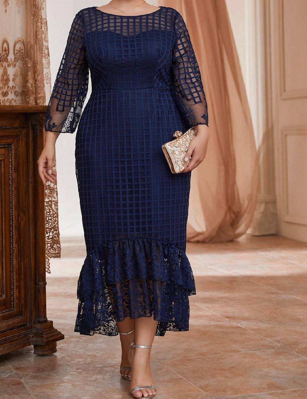 Rochie lunga SHEIN CURVE, bleumarin