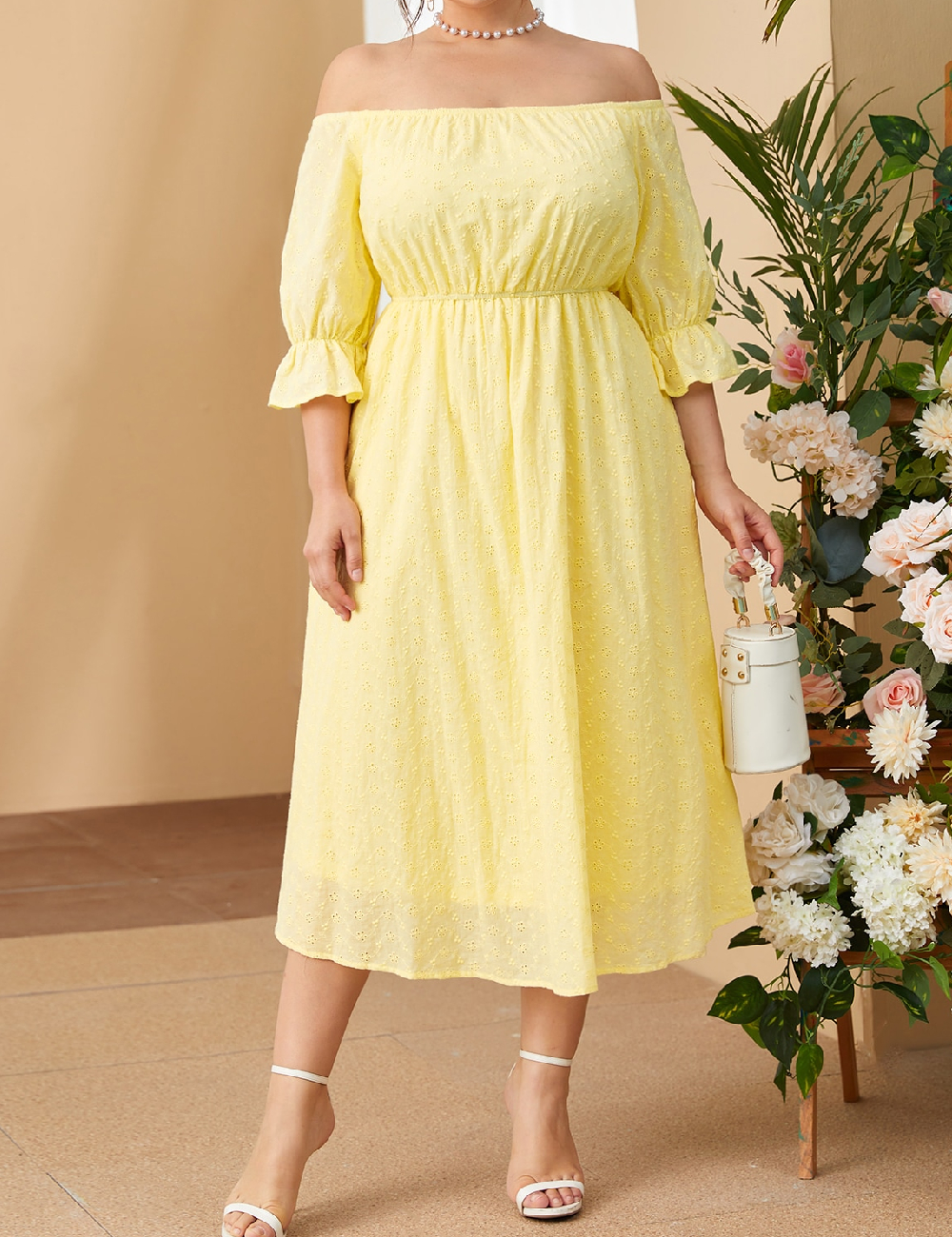 Rochie medie SHEIN CURVE, galben