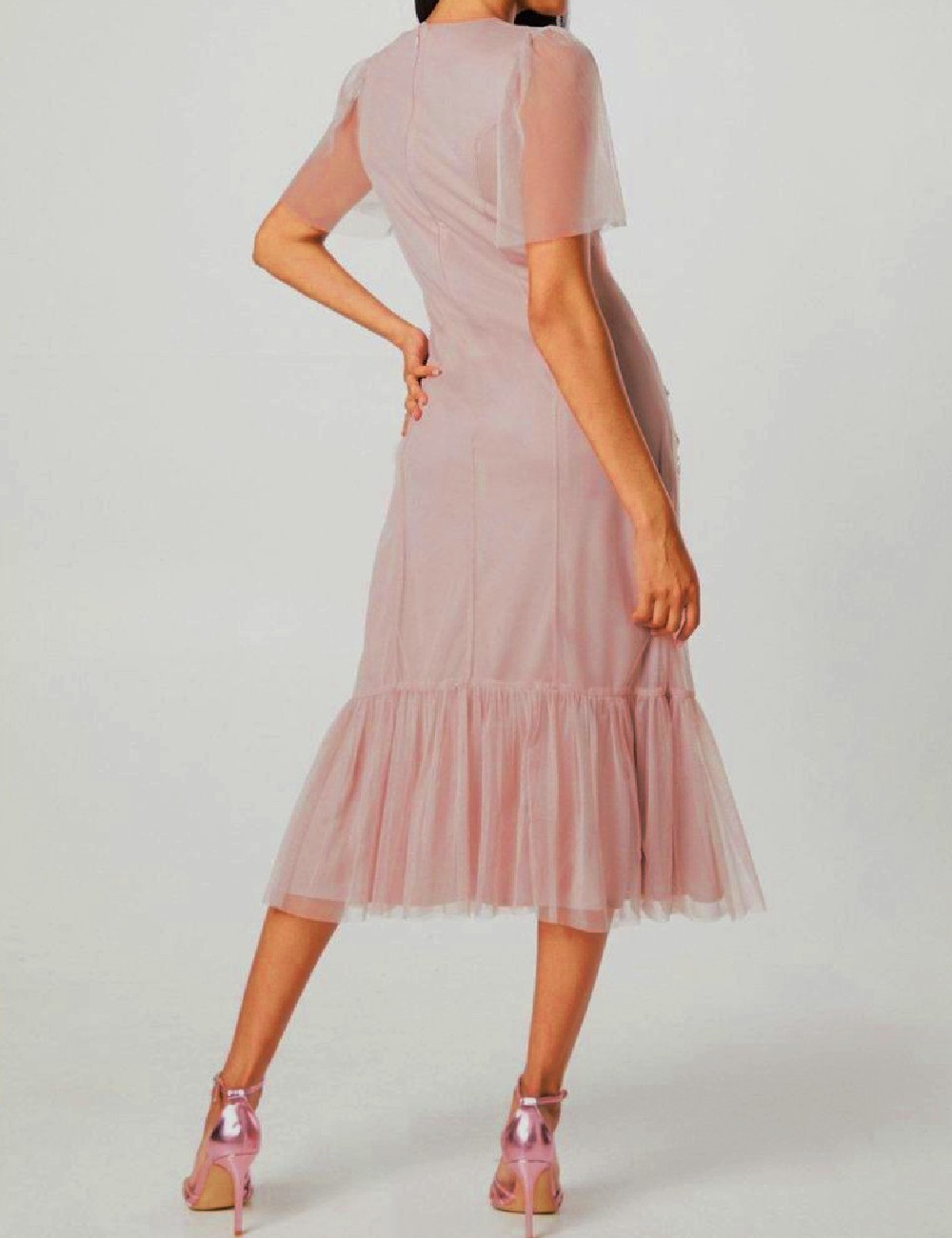 Rochie medie Coast, roz pudra - 1 | YEO