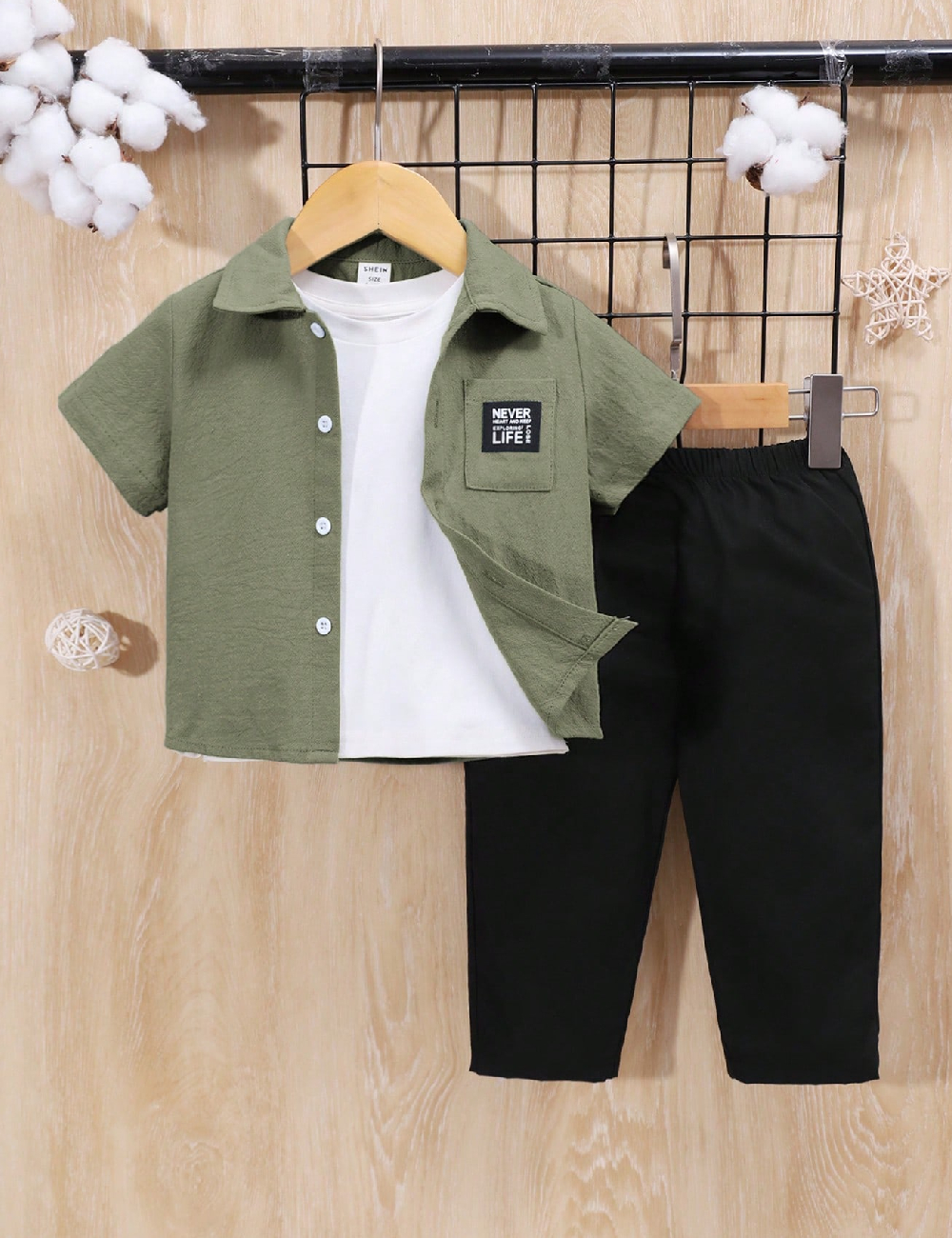 Compleu Shein Kids, negru/verde