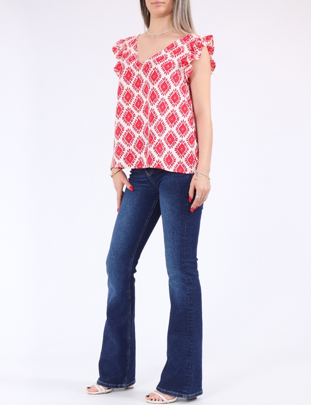 Bluza Only, rosu/crem - 1 | YEO