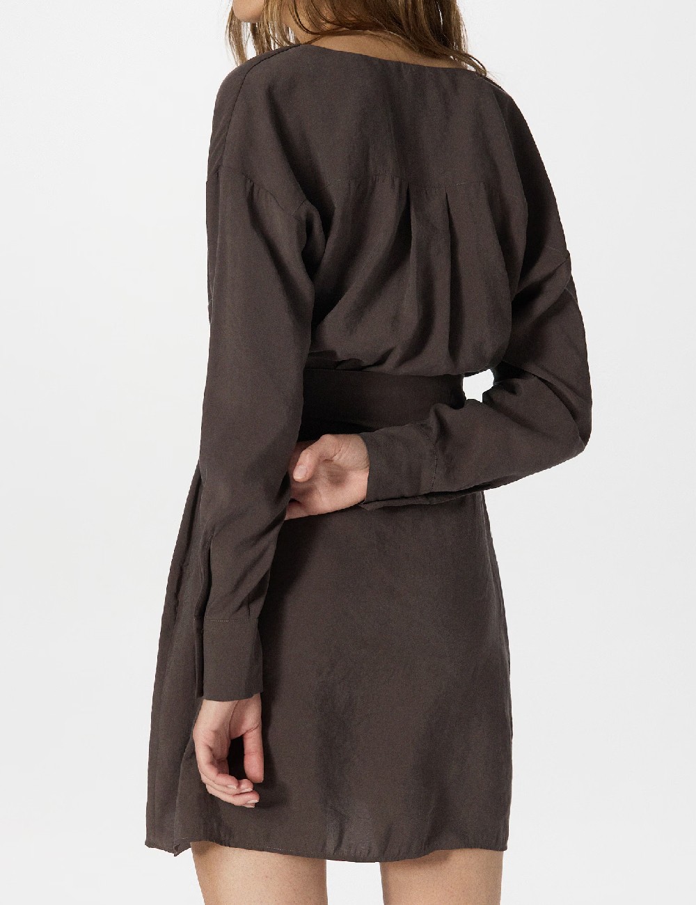 Rochie scurta Reserved, maro inchis - 1 | YEO
