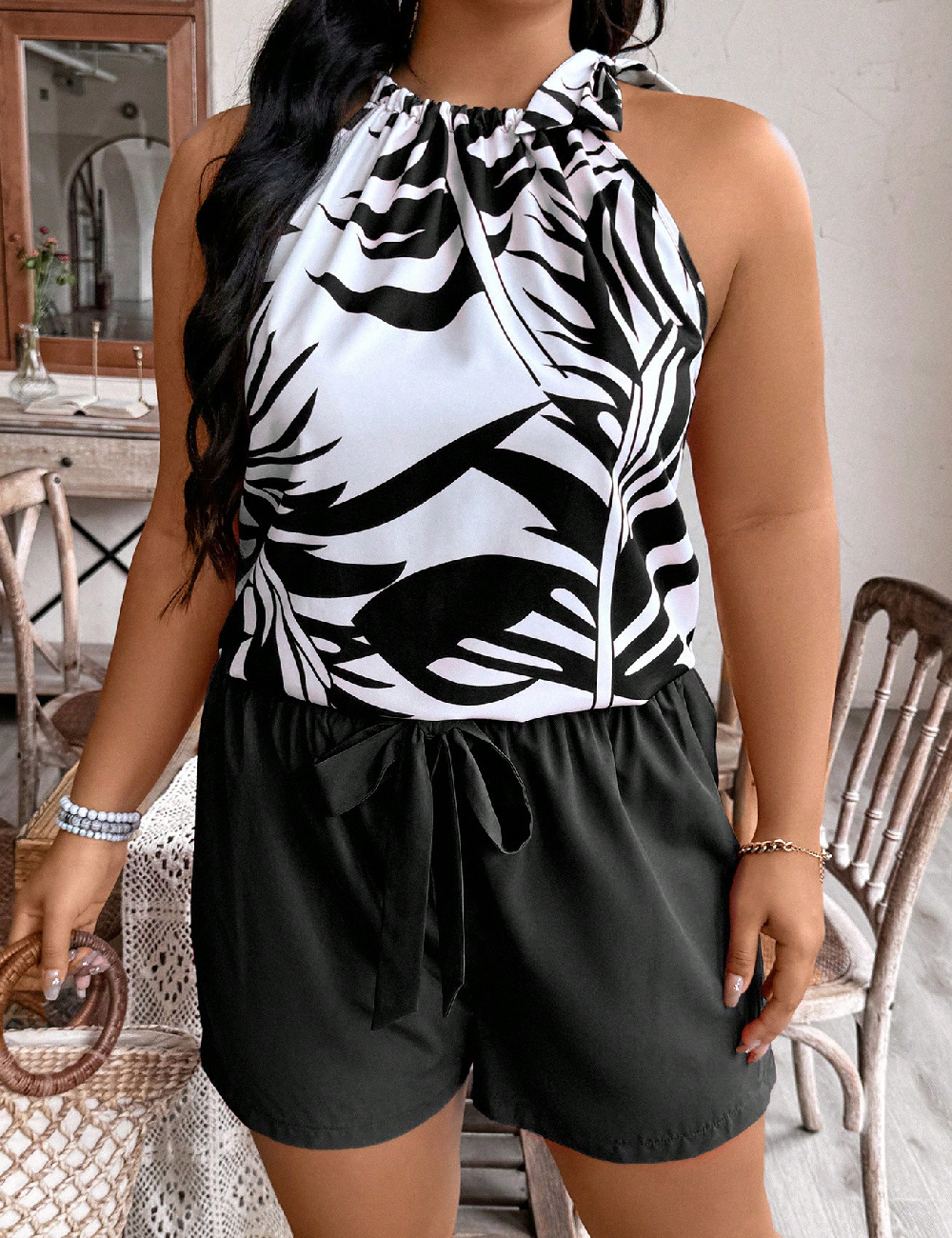 Compleu SHEIN CURVE, negru/alb