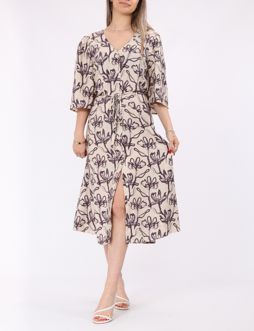 Rochie medie Vero Moda, crem/mov