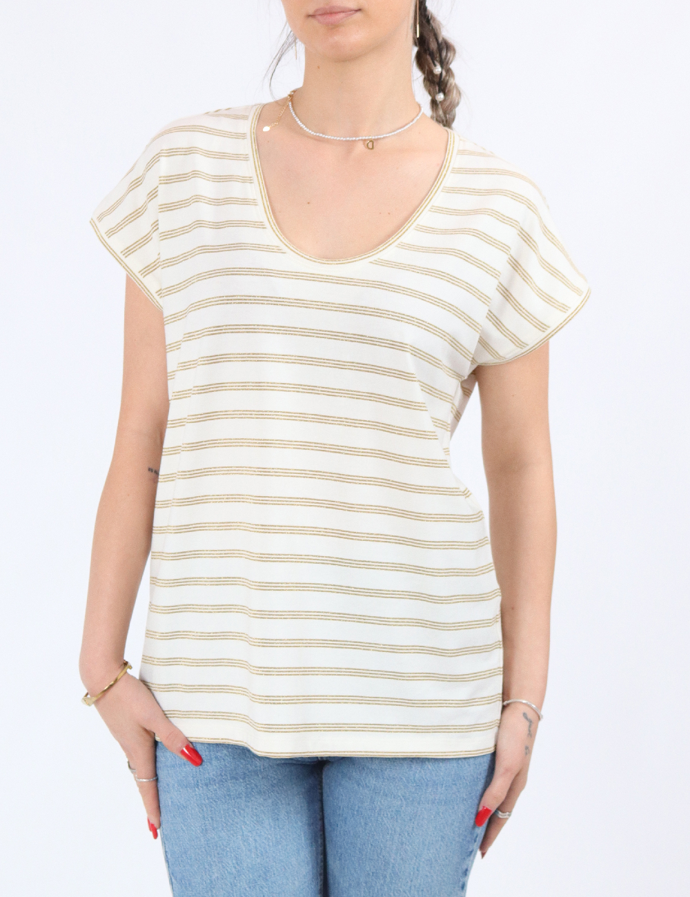 Tricou Pieces, crem