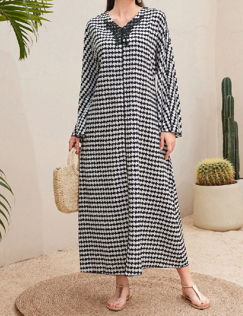 Rochie lunga SHEIN, alb/negru
