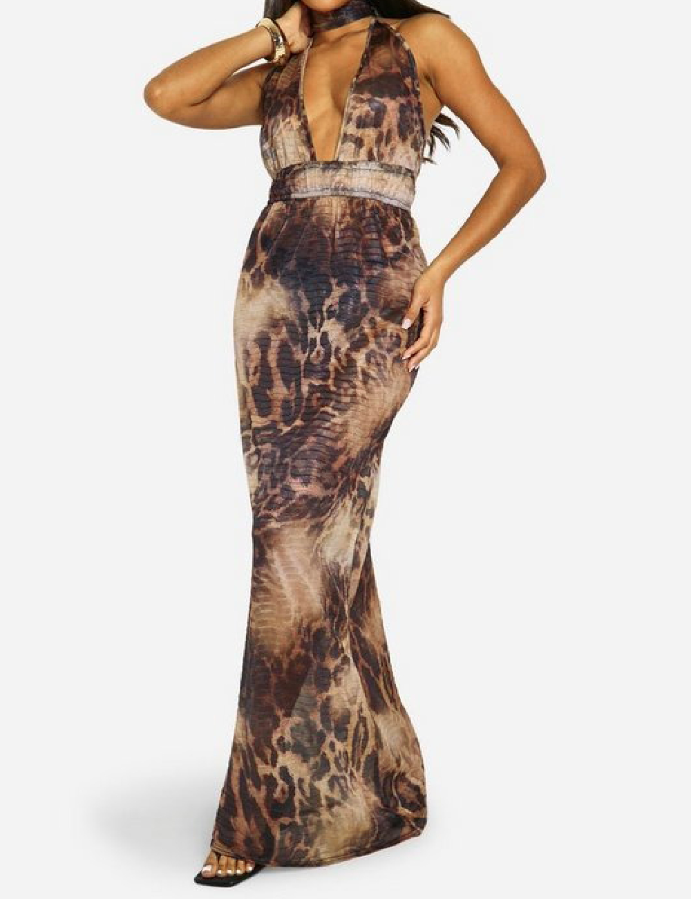 Rochie lunga Boohoo, animal print - 1 | YEO