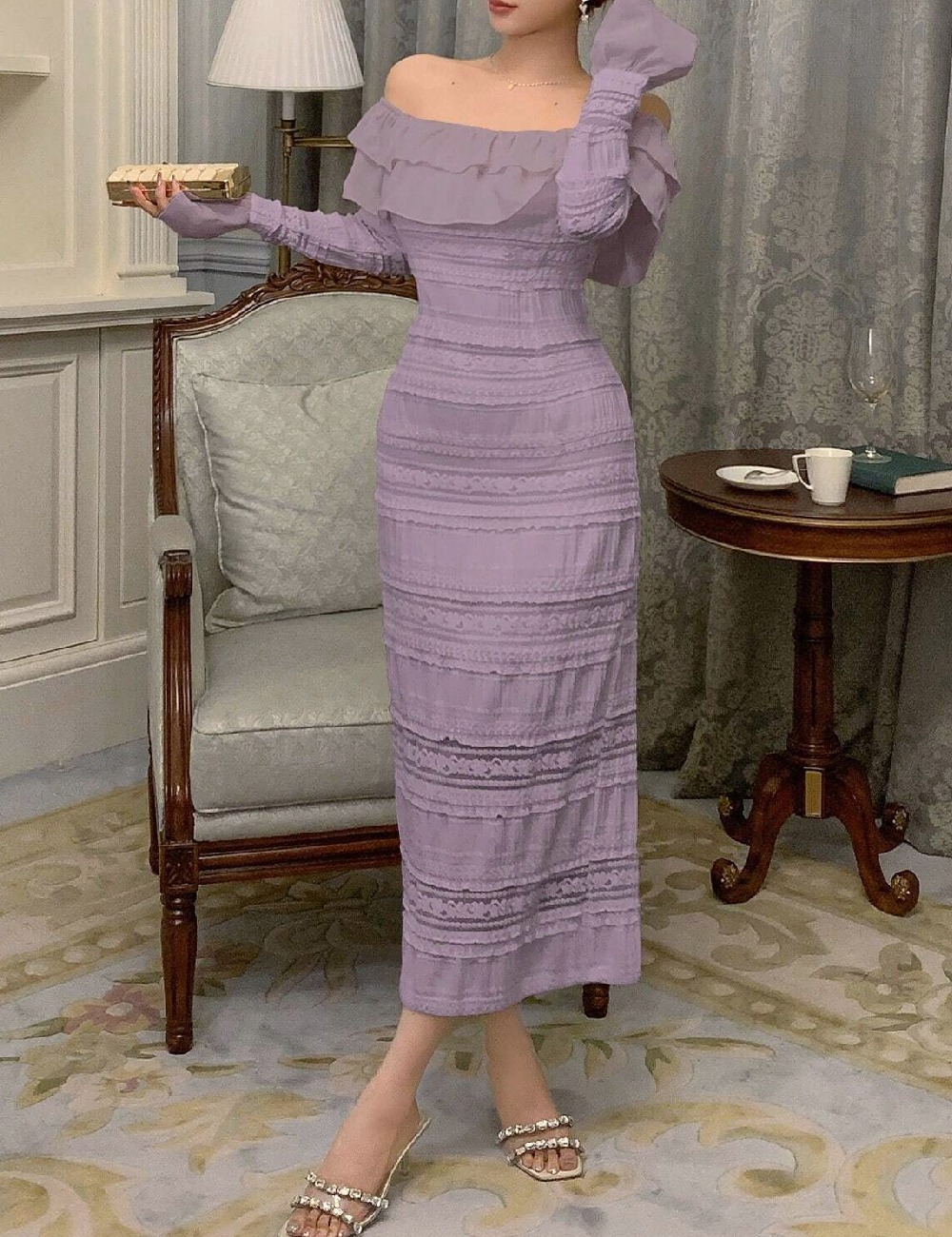 Rochie medie Dazy, mov - 1 | YEO