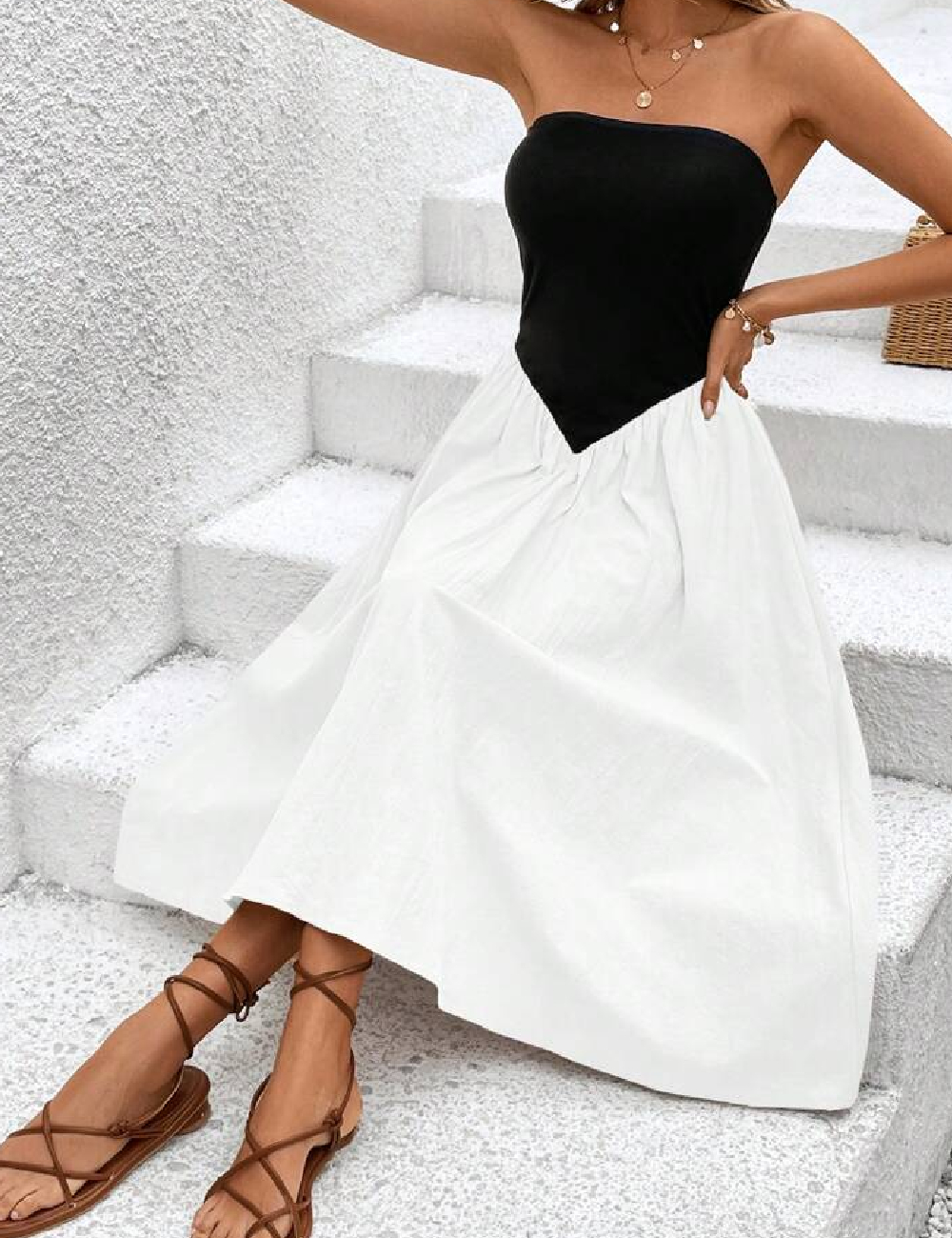 Rochie medie SHEIN, alb/negru - 1 | YEO