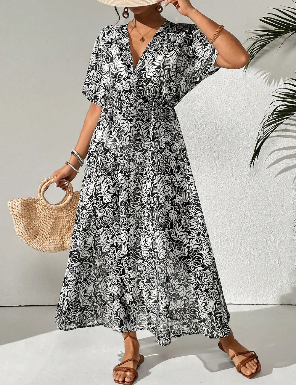 Rochie de plaja SHEIN, alb/negru
