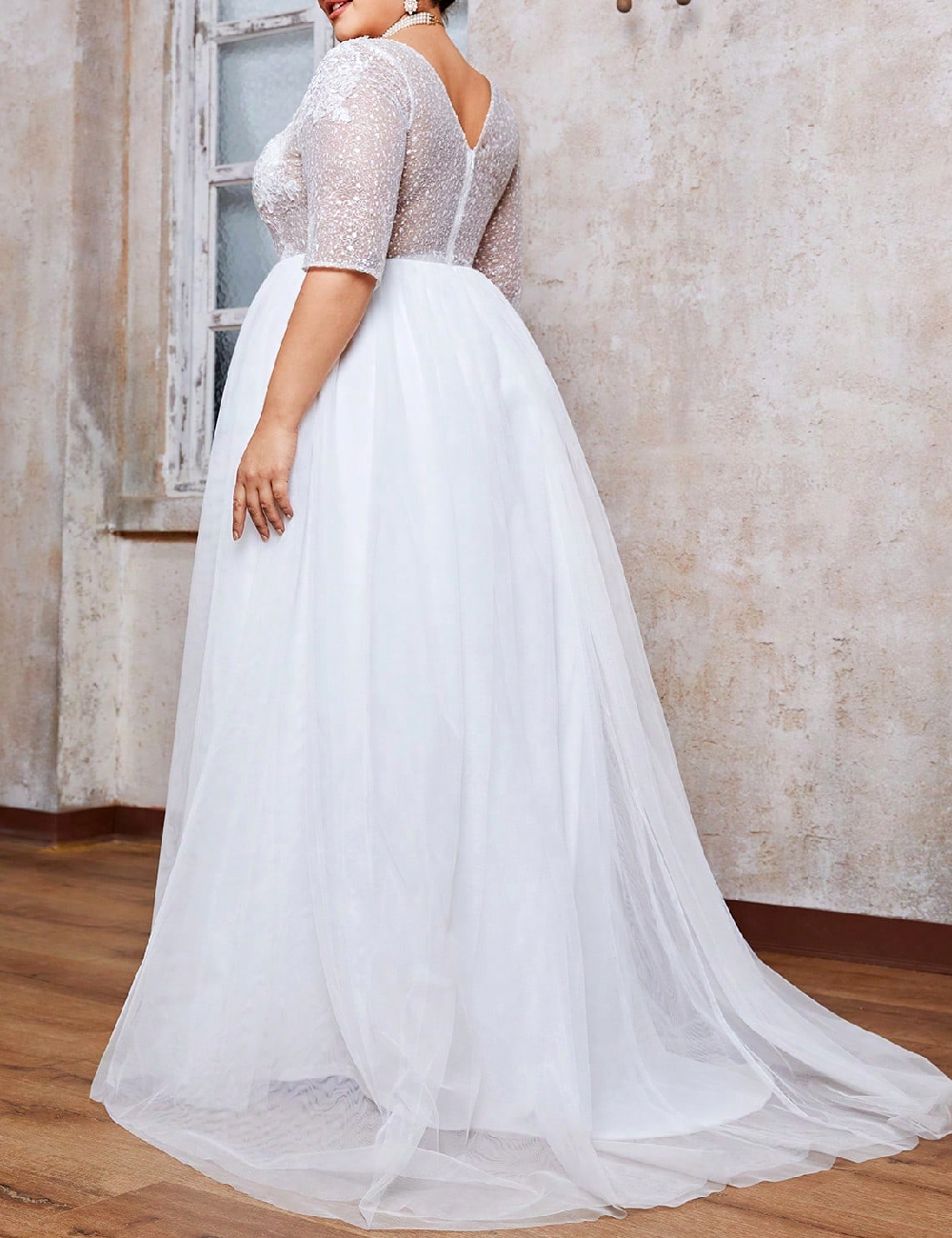 Rochie lunga Mgiacy Plus Size, alb - 1 | YEO