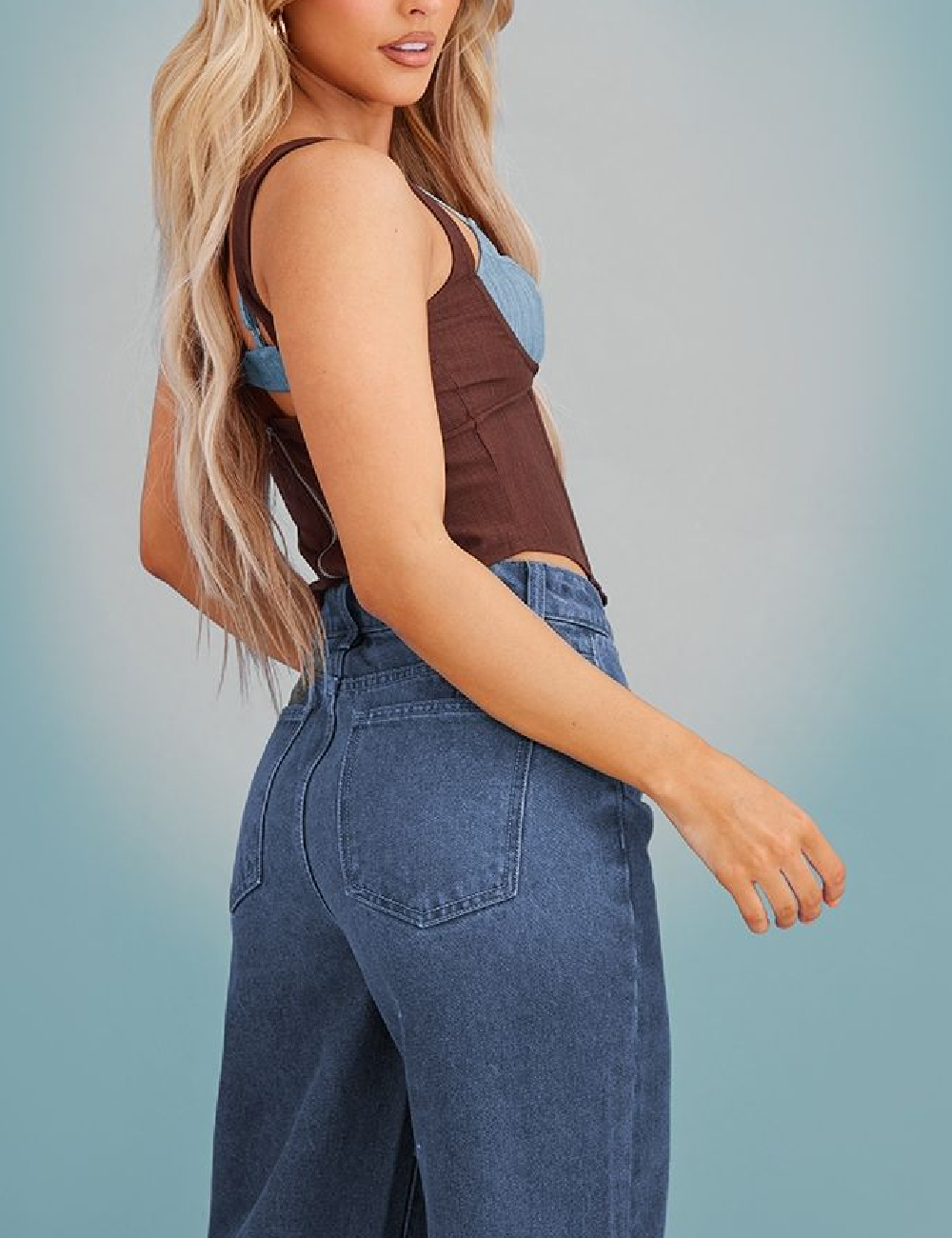 Top PRETTYLITTLETHING, albastru/maro - 1 | YEO