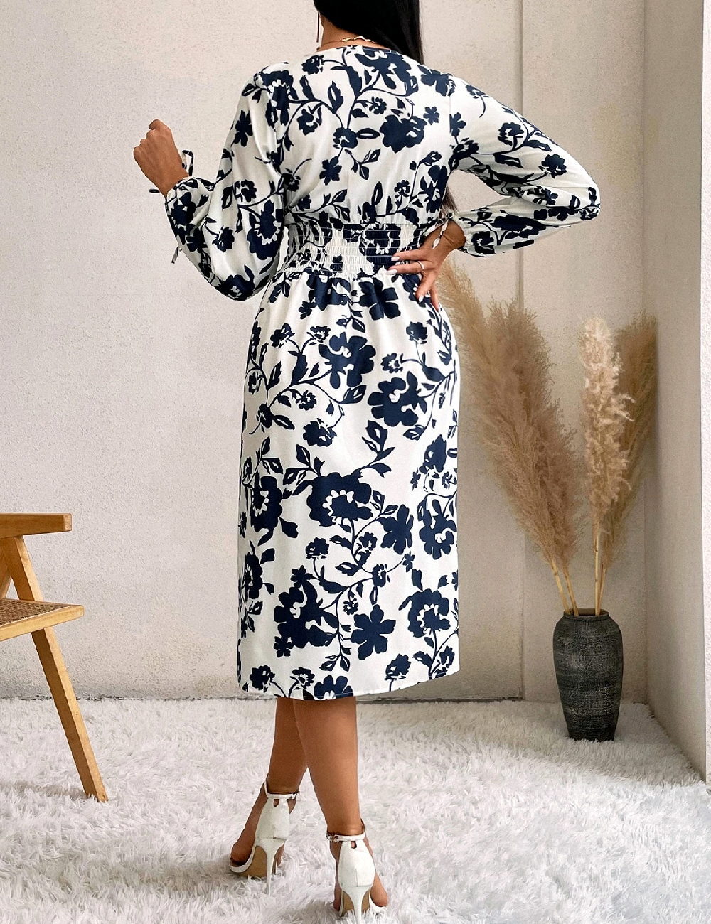 Rochie medie SHEIN, ecru/albastru - 1 | YEO