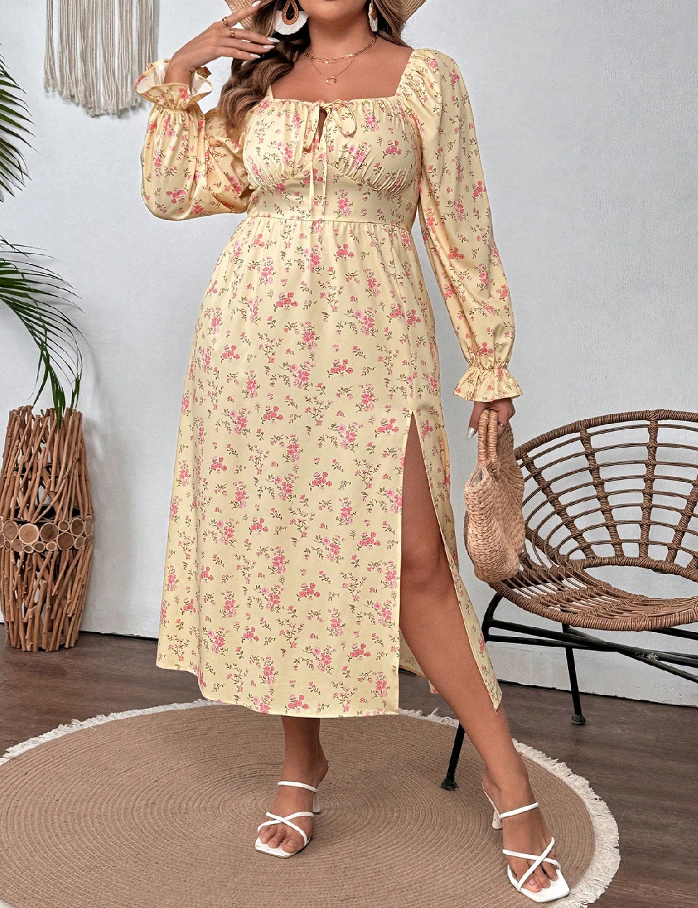 Rochie medie SHEIN CURVE, galben